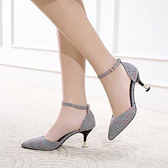Fashion Retro Lattice Pointed Mueller Woman Shoes