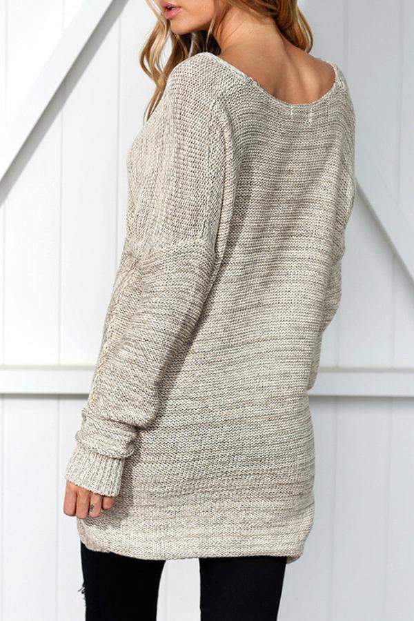 Deep V Neck  Asymmetric Hem  Plain Sweaters