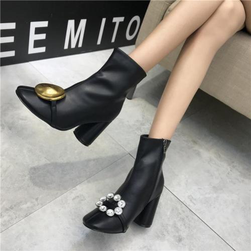 New Casual Chunky heels Couple Black Boots
