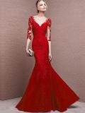 Lace Contrast O-Neck Sleevesless Sheath Long Evening Dresses