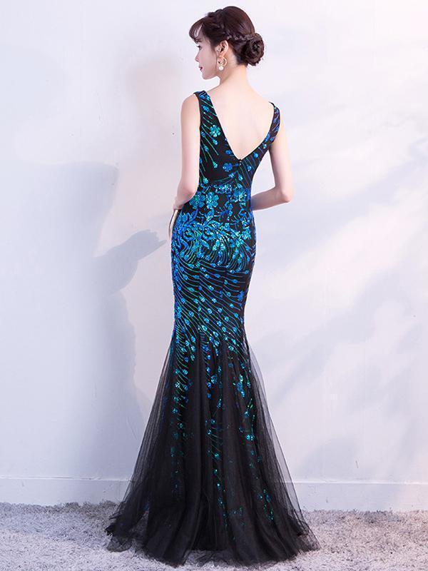 V-neck Sleevelss Mermaid Evening Dress