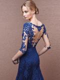 Lace Contrast O-Neck Sleevesless Sheath Long Evening Dresses