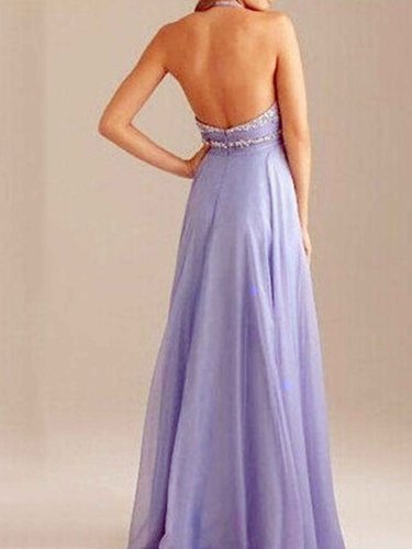 Purple Sexy Halter Beaded Backless Party dress Evening Dress