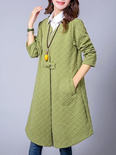 Collarless Pocket Single Button Plain Trench Coat