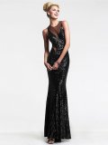 Evening Sequined See-through Backless Mermaid Maxi Dress