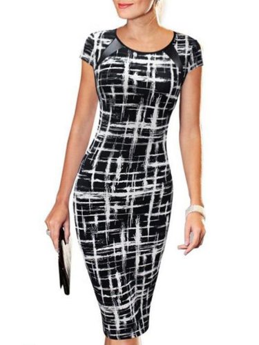 Round Neck  Checkered Bodycon Dress