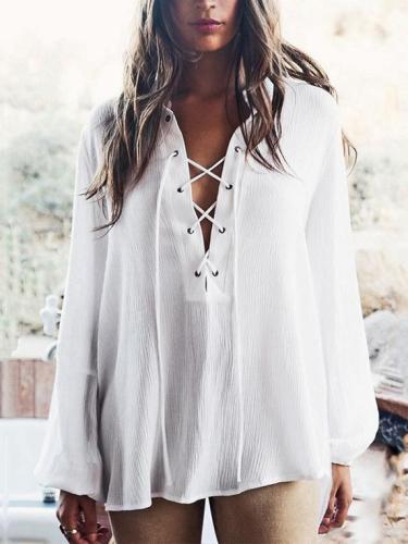 Solid Color Puff Sleeves Blouses&Shirts Top
