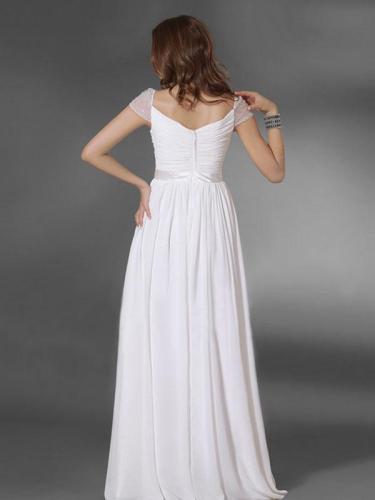 Elegant White Cap Sleeve Maxi Dress Evening Dress