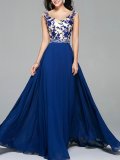 Embroidery Sequined Contrast O-Neck Sleeveless Backless Evening Dresses