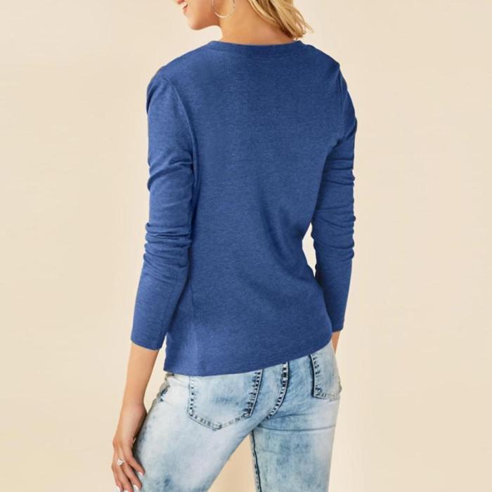 Round Neck Asymmetrical Pleated Long Sleeve T-Shirts
