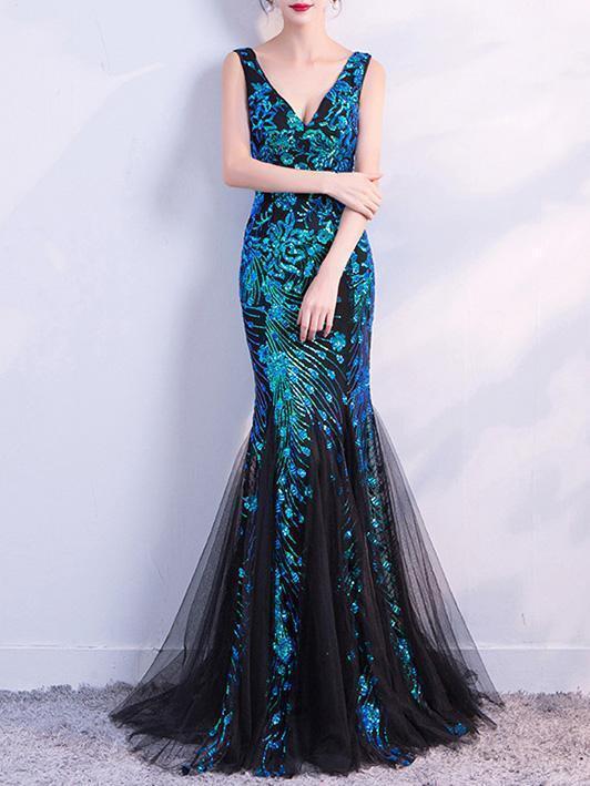 V-neck Sleevelss Mermaid Evening Dress