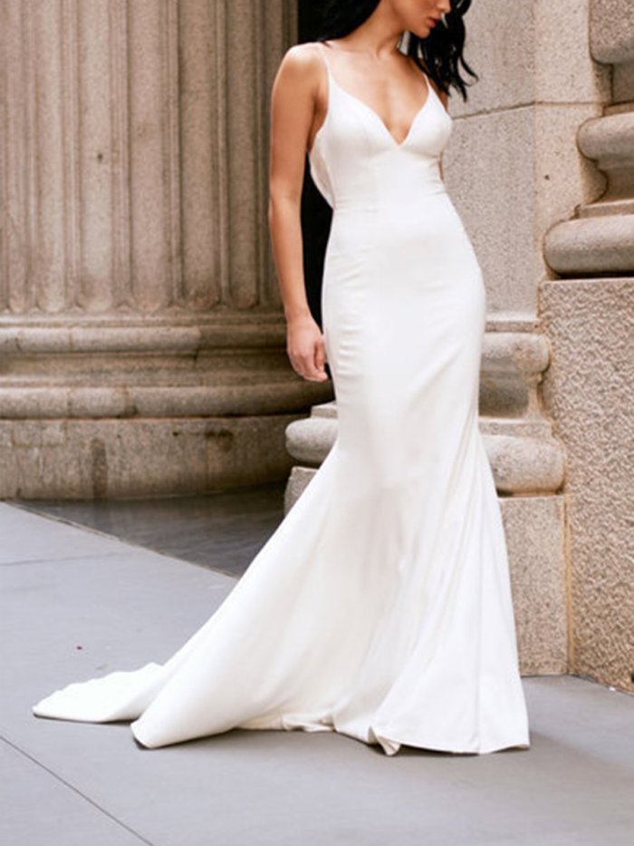 White Braces Sleeveless Sexy Chic Long Dress Woman Bridesmaid Dress Evening Dress