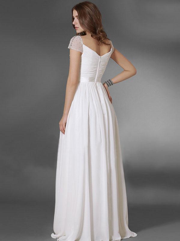 Elegant White Cap Sleeve Maxi Dress Evening Dress