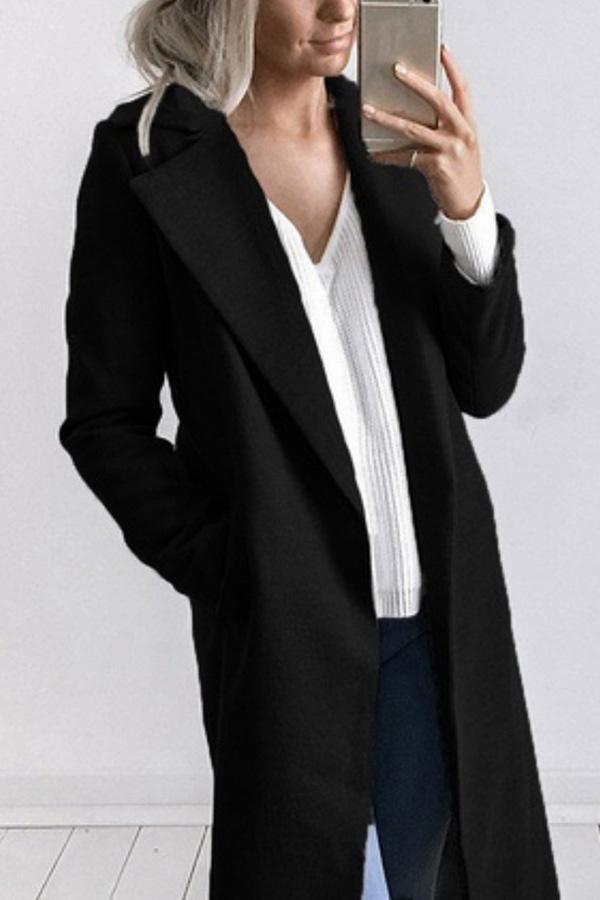 Fold Over Collar  Snap Front  Plain Outerwear