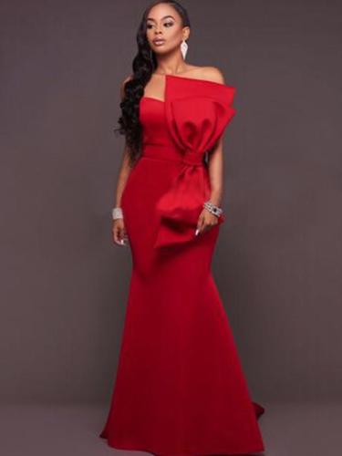 Red Strapless Bow-embellished Evening Dress