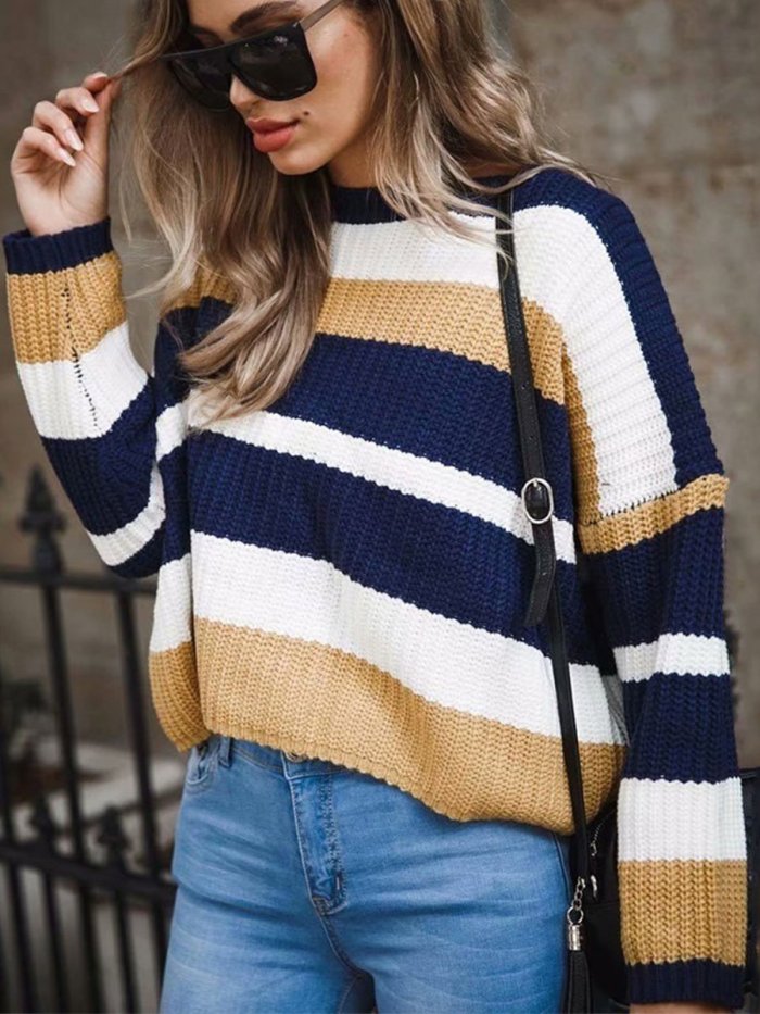 Colorful Woman Round Neck Long Sleeve Woman Fashion Sweater For Fall