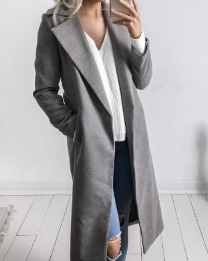 Fold Over Collar  Snap Front  Plain Outerwear
