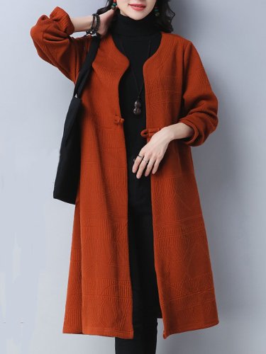 Collarless Single Button Plain Pocket Trench Coat