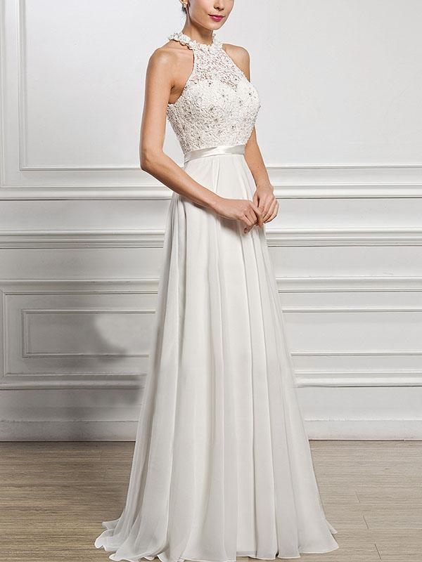 Classical White Lace Sleeveless Maxi Dress Evening Dress