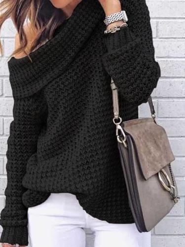 Plain high collar one off shoulder two wear knitted sweaters