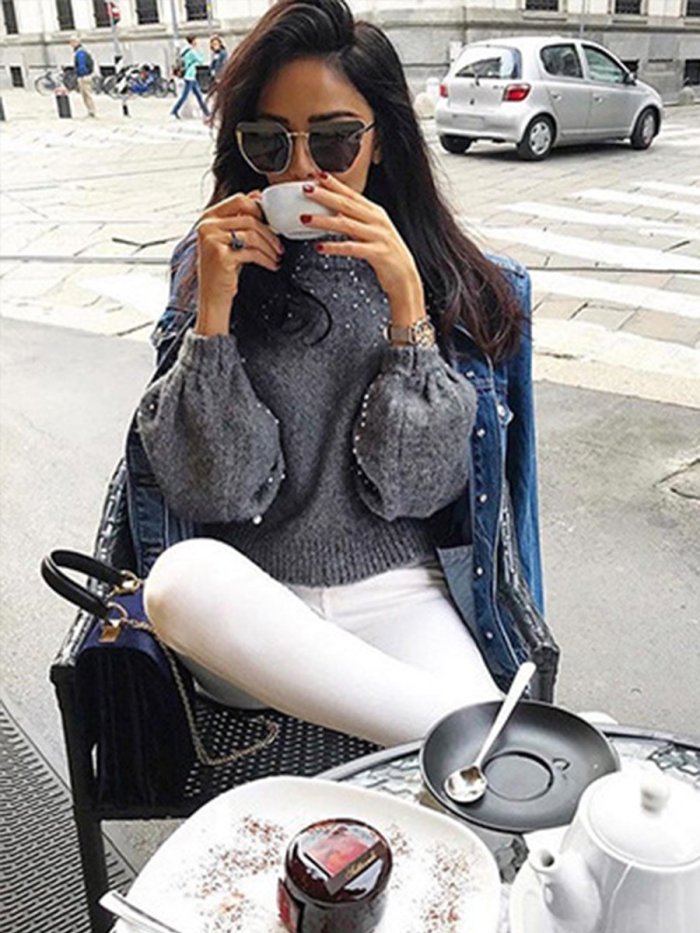 Top Quality Thick Round Neck Loose Chic Woman Fashion Sweater