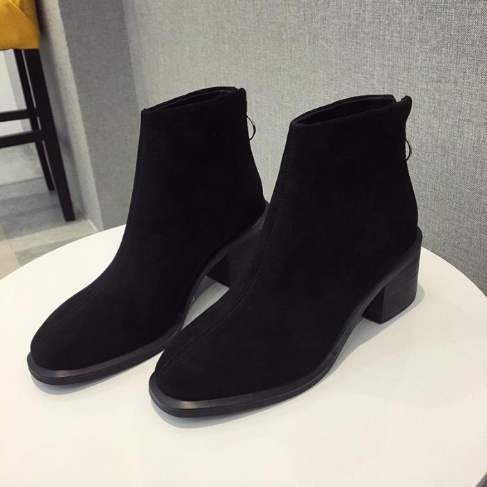 Fashion Chunky Med Heel  Suede leather Boots