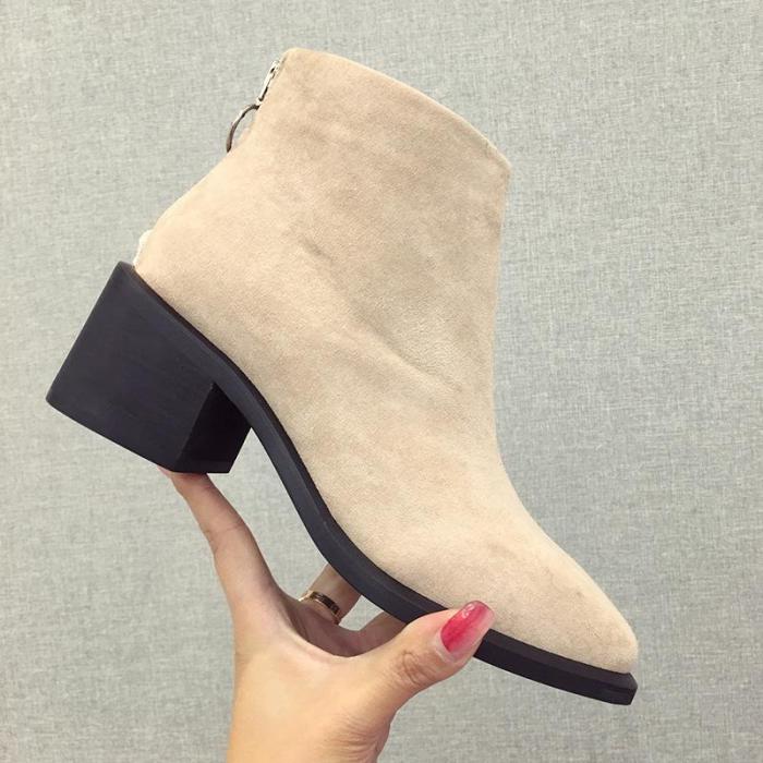 Fashion Chunky Med Heel  Suede leather Boots
