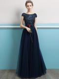 Embroidery Sequined Solid Color Sleeveless Tulle Stitching Prom Dresses