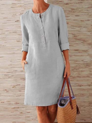 Loose cotton blend vintage long-sleeve shift dresses