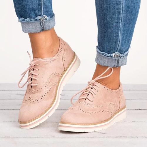 Women Lace Up Perforated Oxfords Shoes