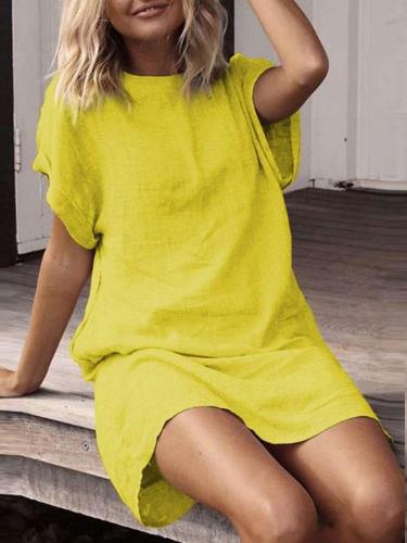 Casual Pure Round neck Short sleeve Shift Dresses