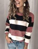 Fashion Casual Stripe Round neck Long sleeve Knit Sweaters