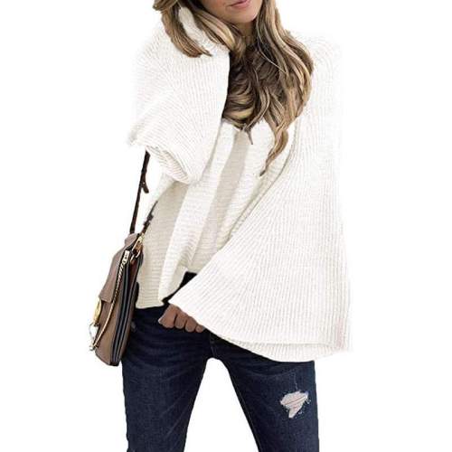 Fashion Casual Loose Pure Round neck Long sleeve Knit Sweaters