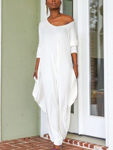 Casual Loose Pure Backless Long sleeve Jumpsuits
