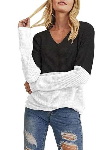 Fashion Gored V neck Long sleeve Knit Sweaters