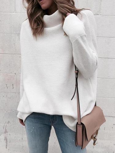 White Long Sleeve High Neck Women Warm Sweater
