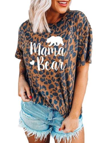 women leopard printed  round neck short sleeves T-shirts