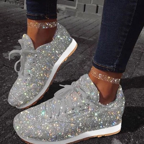 Women Sparkle White Sneakers Shoes