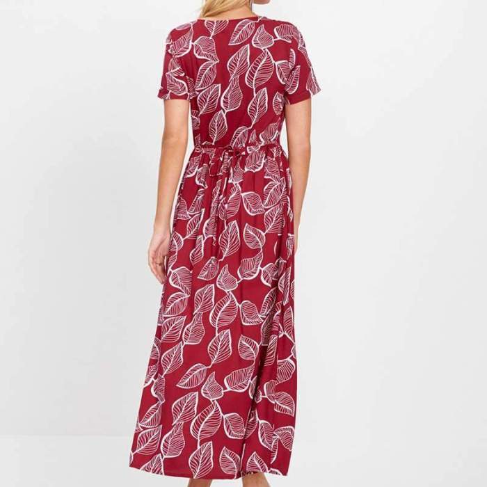 Casual Loose Print Round neck Short sleeve Vent Maxi Dresses