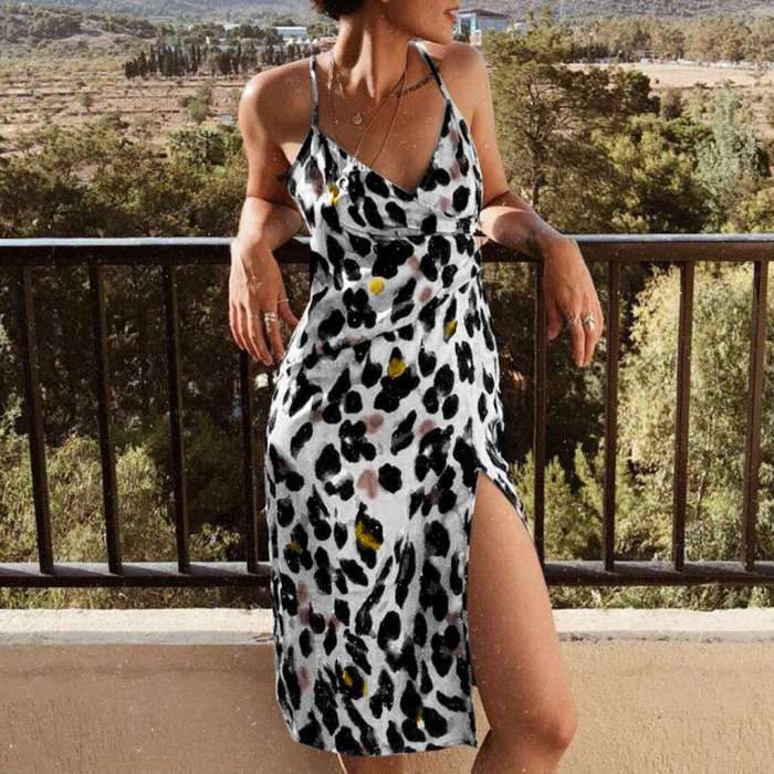 New Leopard print Drape Vent Vest Shift Dresses