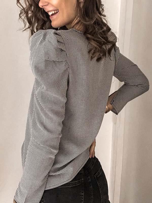 Chic puff sleeves  v-neck long sleeve shirt Blouses