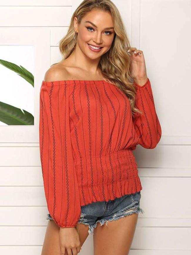 Loose Casual One shoulder Long sleeve Blouses