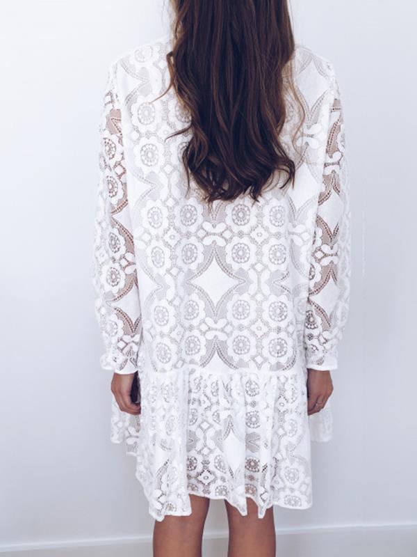 Lace V Neck Printed White Fashion Shift Dresses