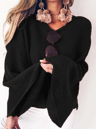 Loose Pure Knit Round neck  Mandarin sleeve Sweaters