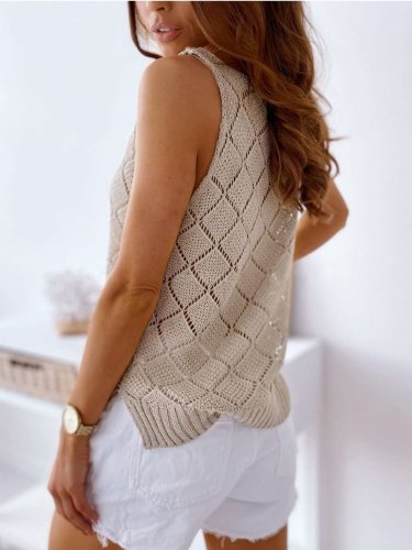 Sexy Pure Hollow out V neck Vests