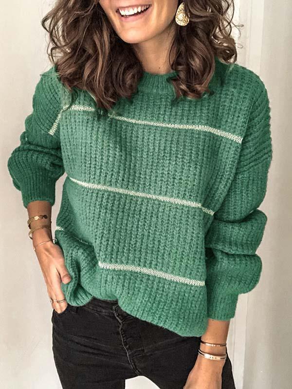 Simple round neck stripe women sweaters