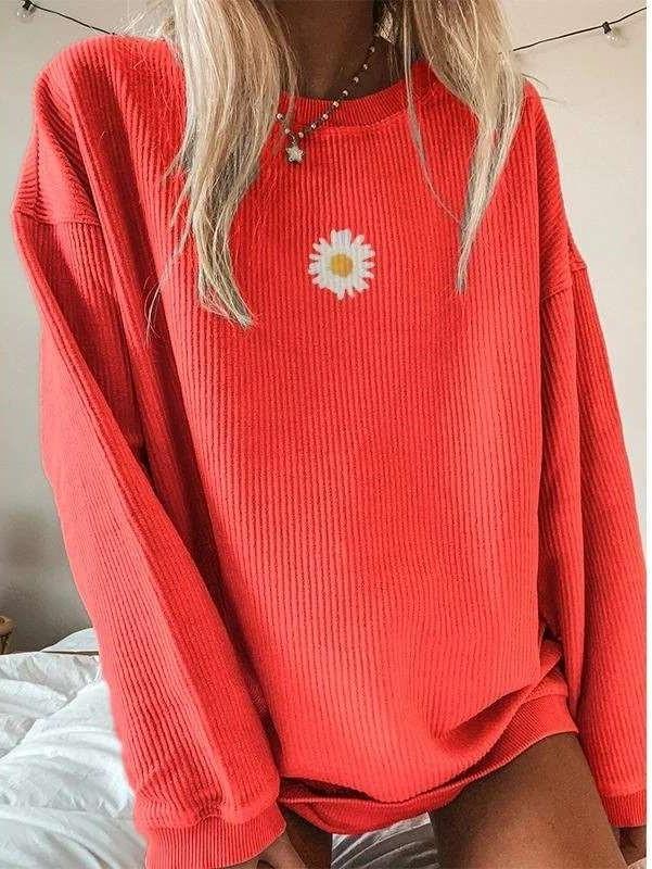 Casual Loose Print Round neck Long sleeve Plus T-Shirts