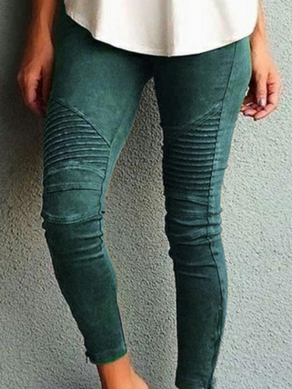 Women plain elastic cotton long pants