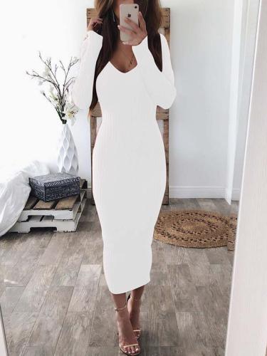 Sexy V neck long sleeves comfortable knit bodycon dresses