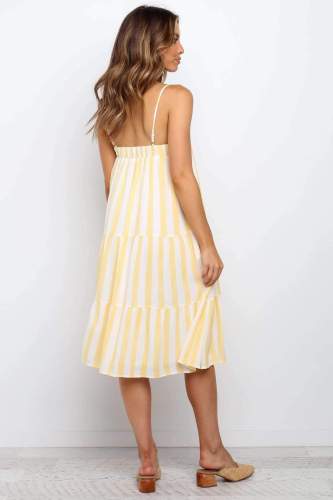 Fashion Stripe Vest Gored Maxi Dresses